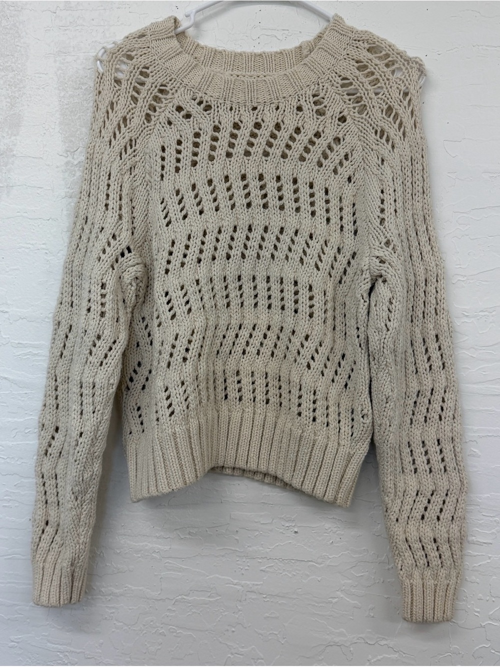 American Eagle Outfitters Open-Knit Scoop Neck Sweater in Cream small